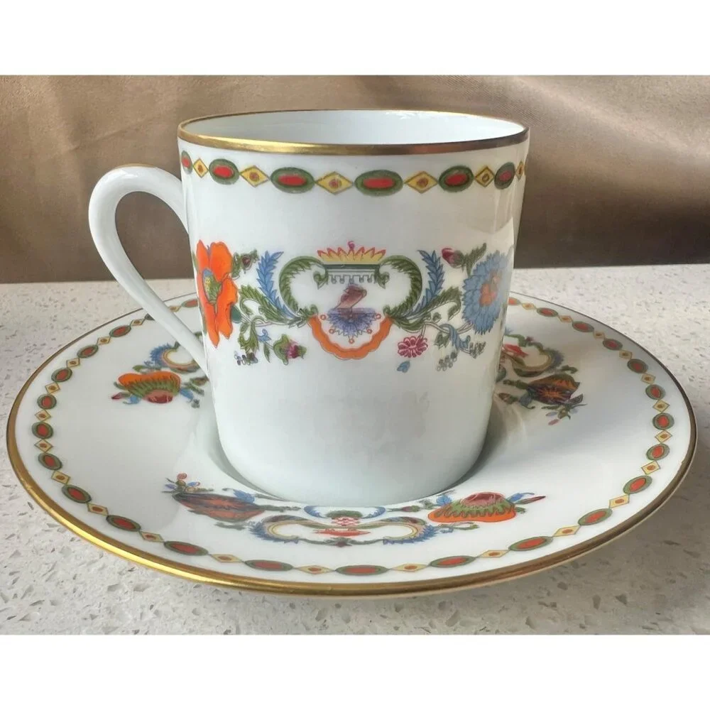 A. Raynaud Et Cie Limoges France Porcelain Cup & Saucer Set With Floral Motif Go